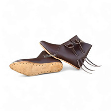 VIKING 2-TOGGLE SHOES   AUTHENTIC BROWN LEATHER MEDIEVAL NORSE SHOES, Any Size