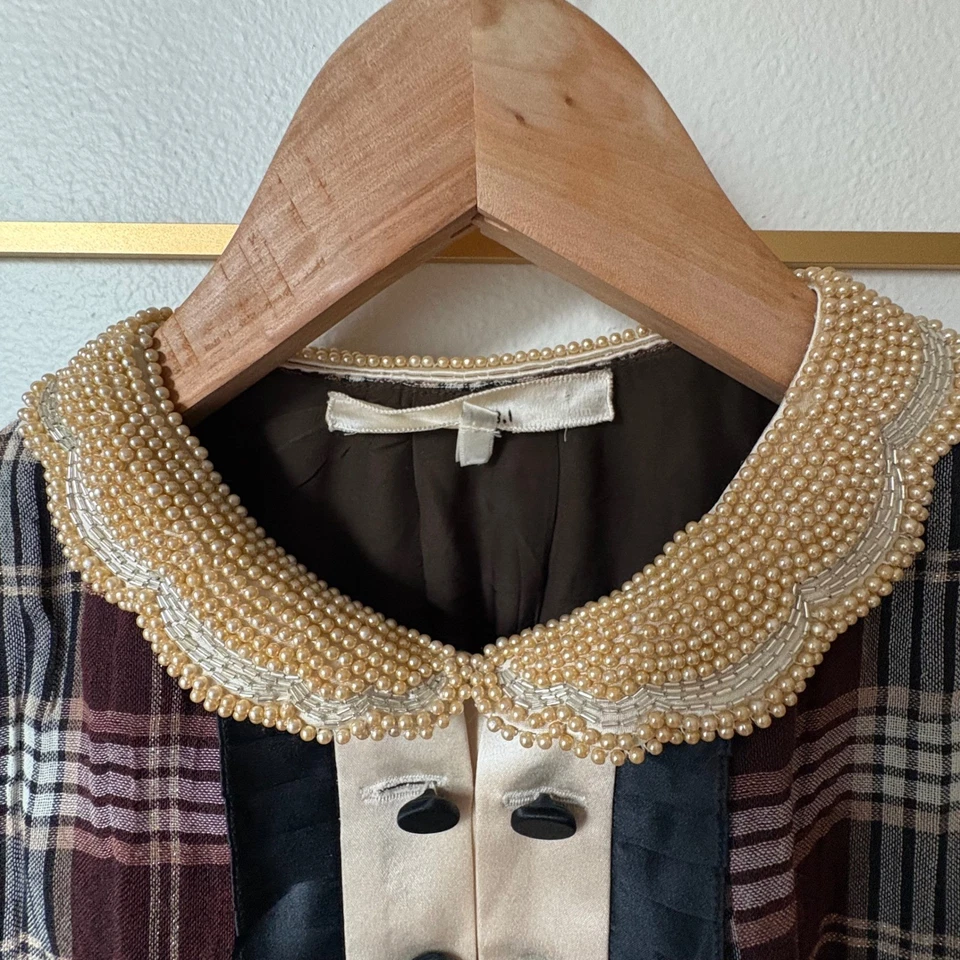 $749 3.1 PHILLIP LIM Plaid Wool Dress Peter Pan Pearl Collar Academia SIZE 6 EUC - Image 2 of 4