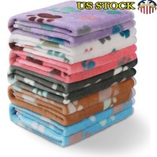Pet Blankets Pack Soft Coral Velvet Paw Print Washable Lightweight Dog Cat Cover