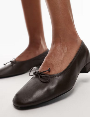 NEW MANGO MNG BROWN LEATHER BOW DETAIL BALLERINA BALLET FLATS SHOES SZ 36 US 6