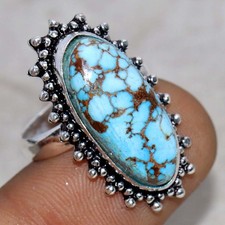 925 Silver Plated Turquoise Ring US 7.5 Exquisite Jewelry GW