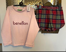 United Colors of Benetton Girls Pink Tartan 2pc Long Sleeve Pyjama Set 7-8 BNWT