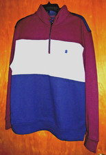 Izod Men  s Advantage Fleece Pullover Sweater Large Navy Gray Burgundy 1/4 Zip