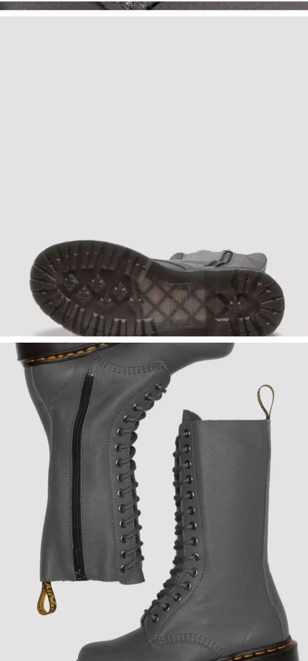 NUEVAS Botas Doc Dr Marten 1B99 Virginia Cuero Media Pantorrilla - Gris Para Mujer Talla 6 Foto 3 de 4