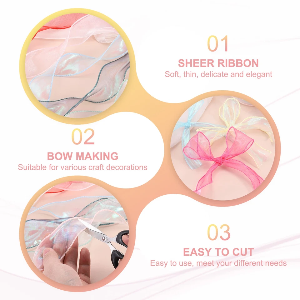 Cinta de gasa con cable de 1-1/2"x10 yardas hilo de cola de pescado cinta de organza transparente crema Foto 3 de 4