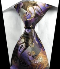 NEW CLASSIC PAISLEYS BROWN PURPLE JACQUARD WOVEN 100 SILK MEN'S TIE NECKTIE