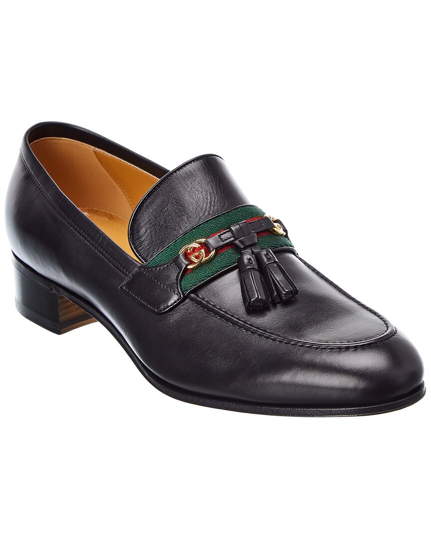 Мужские кожаные мокасины Gucci с завязками и кисточками из кожи G Коричневый 6 Великобритания 91890₽