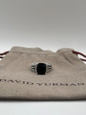 David Yurman Sterling Silver Petite Black Onyx Diamond Wheaton Ring Size 6