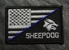 SHEEPDOG BLUE LINE US FLAG b/w HOOK FASTENER PATCH