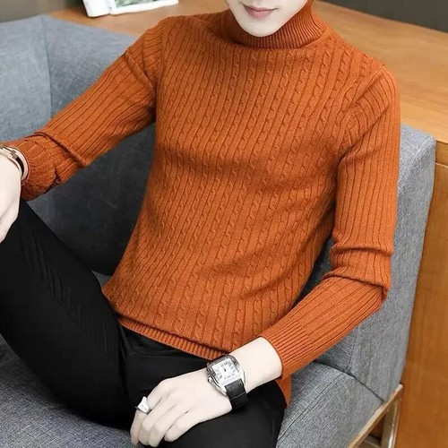 Slim Solid Color Turtleneck Sweater Men Winter Warm Knit Sweater Classic Solid - Picture 17 of 24