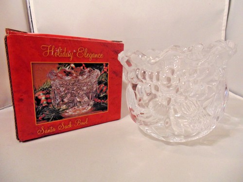 Christmas Santa Sack Bowl Fine Lead Crystal Holiday Elegance Table Decoration