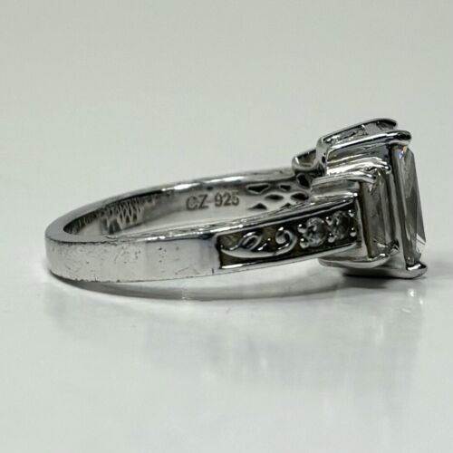 Vanna K CZ 925 Sterling Silver Ring Size 9 Emerald Cut 3 Stone+ Filigree Band - Picture 15 of 17