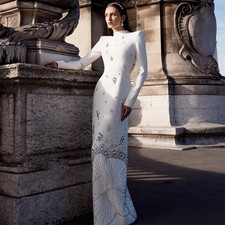 Spring Womens Evening Dress Long Formal Party Dress Nailing Beads Diamonds Dress