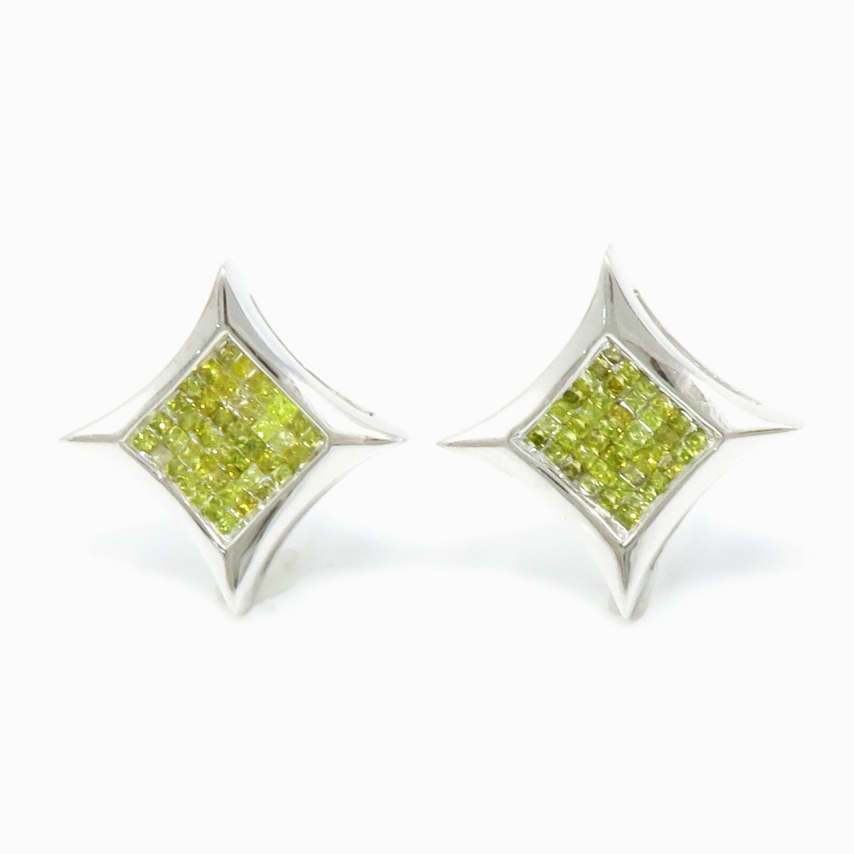 NYJEWEL 14k White Gold 1ct Yellow Diamond Screw Back Earrings