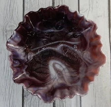 Imperial Slag Amethyst Purple Open Rose Footed Ruffle Bowl