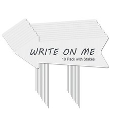 Decorative Signage, 10 Pack 17 x 6 Inches White Plastic Blank Yard Signs with...