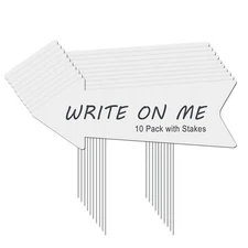 Decorative Signage, 10 Pack 17 x 6 Inches White Plastic Blank Yard Signs with...