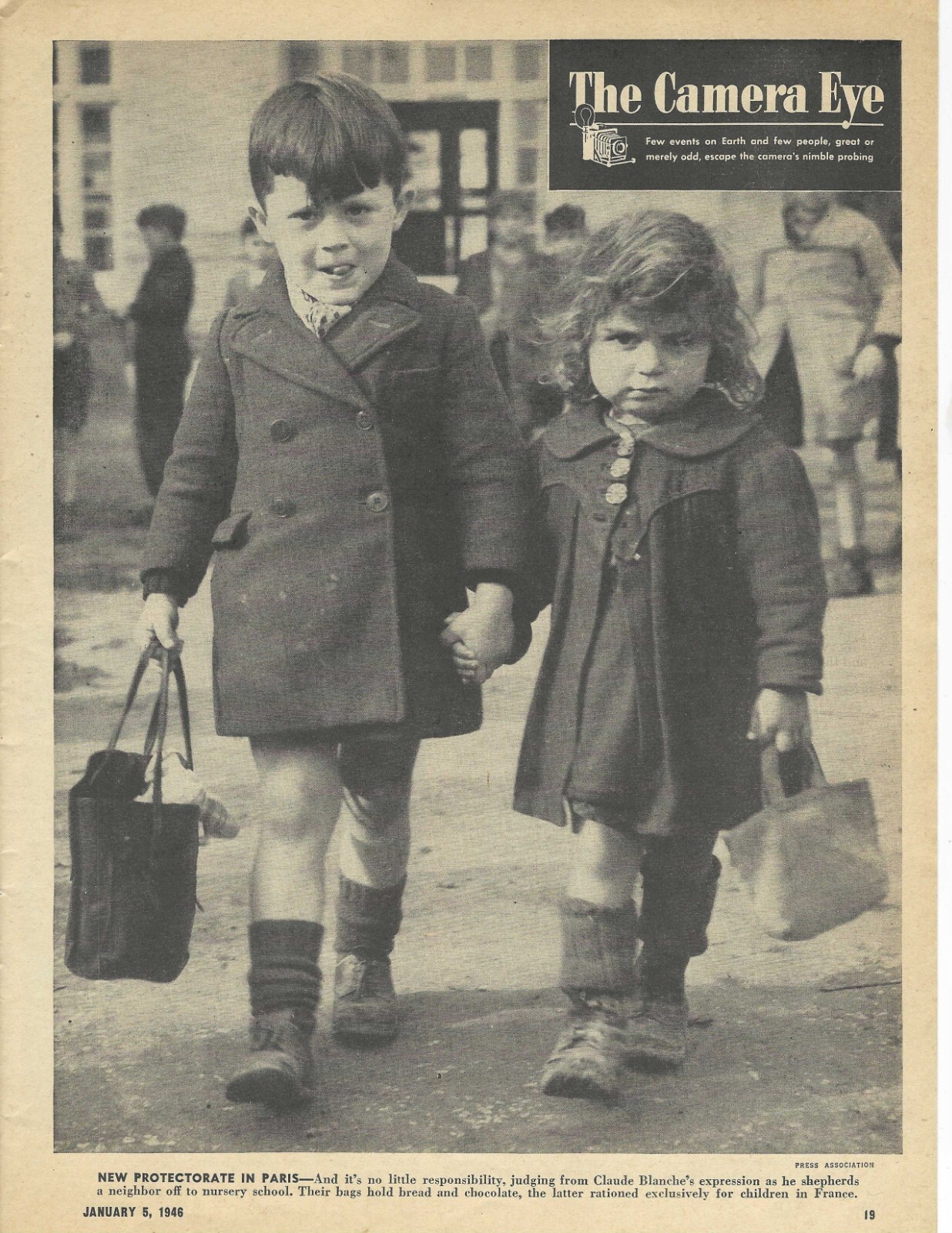 1946 Sad Paris School Children Carry Rations WW2 Era Vintage Newsprint ...
