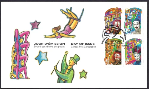 Canada  #1760a Block     "THE CIRCUS"     Brand New   1998 First Day Cover