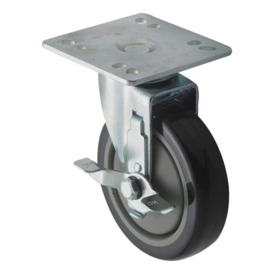 Bussing Universal Square Plate Caster with Break for 4 Inch Black 5 Inch Wheels