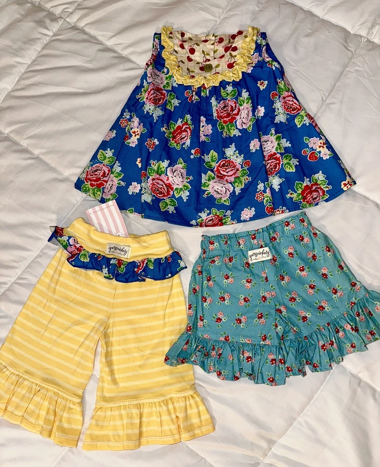 Conjunto Persnickety A Bushel & A Peck 12 - 24 Meses 3 Piezas Túnica Pantalones Cortos  Foto 2 de 4