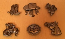 Button Covers Silver Tone  Western Wear Cowboy Cowgirl Set of 6 Collection 7