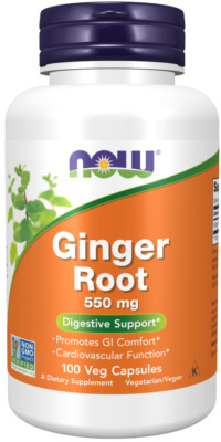 NOW Foods Ginger Root 100 Caps 550 mg 5% Gingerols upset Stomach relief 11/27EXP
