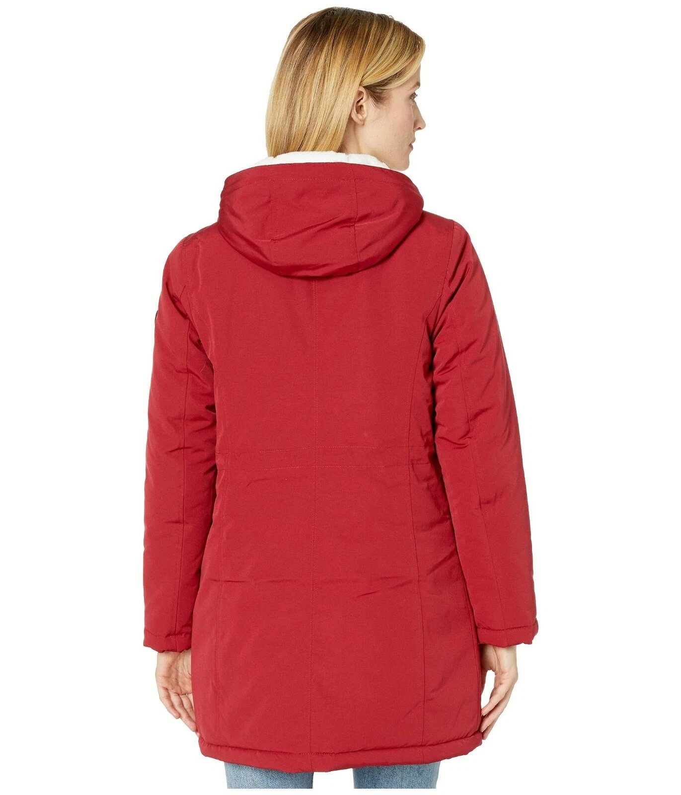 MICHAEL KORS Cappotto Giacca Parka Donna Polyfill Anorak Rosso con Cappuccio Pelliccia Ecopelliccia Tg M