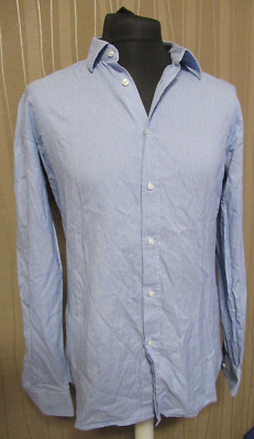 180 18 HUGO BOSS Herren Hemd Gr.L blau weiß gemustert Langarm Baumwolle SLIM FIT