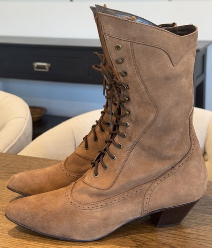 Oak Tree Farms Brown Suede Leather Victorian Western Lace Up Boots Women’s Sz 11 - Picture 2 of 9