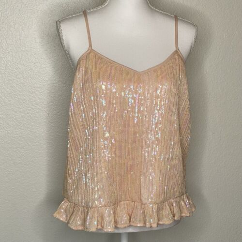 Anthropologie Top Women's Sz 8 Amelie Blush Pink Fully Sequin Ruffle NWT
