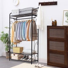 Porte-vêtements robuste porte-vêtements avec tige et étagères placard sur pied organiser