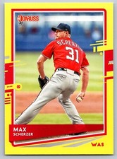 2020 Donruss Yellow 123 Max Scherzer Red Jersey Variation Washington Nationals