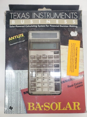 Texas Instruments BA-SOLAR Business Calculator 1986 NOS, working condition.