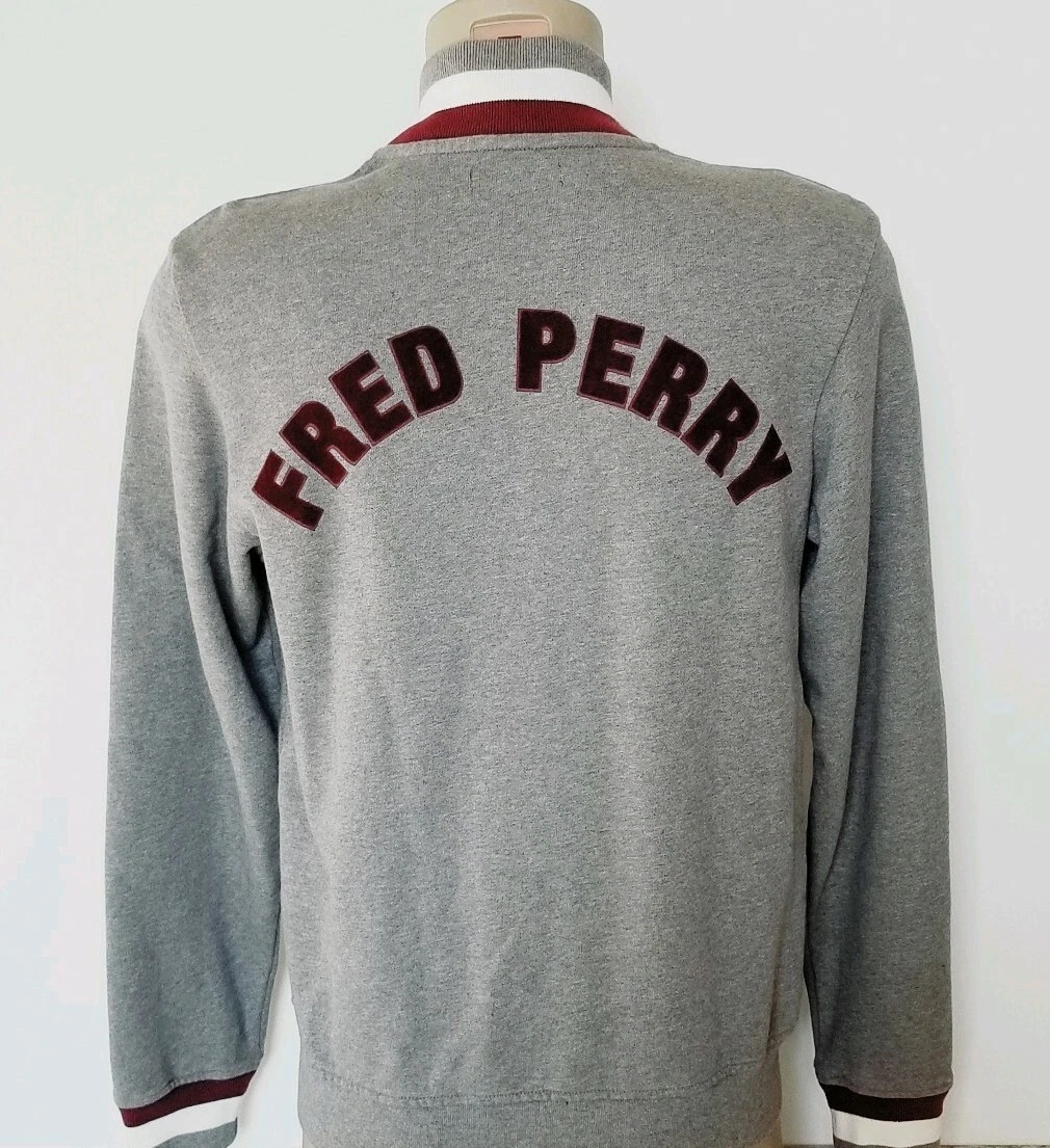 FRED PERRY gray marl BOMBER TRACK JACKET sweater NWT AUTHENTIC RARE S