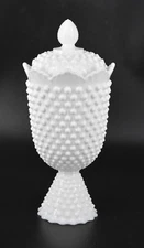 VTG Fenton Milk Glass Hobnail Apothecary Jar #3689 w/Lid Label Pedestal 11"