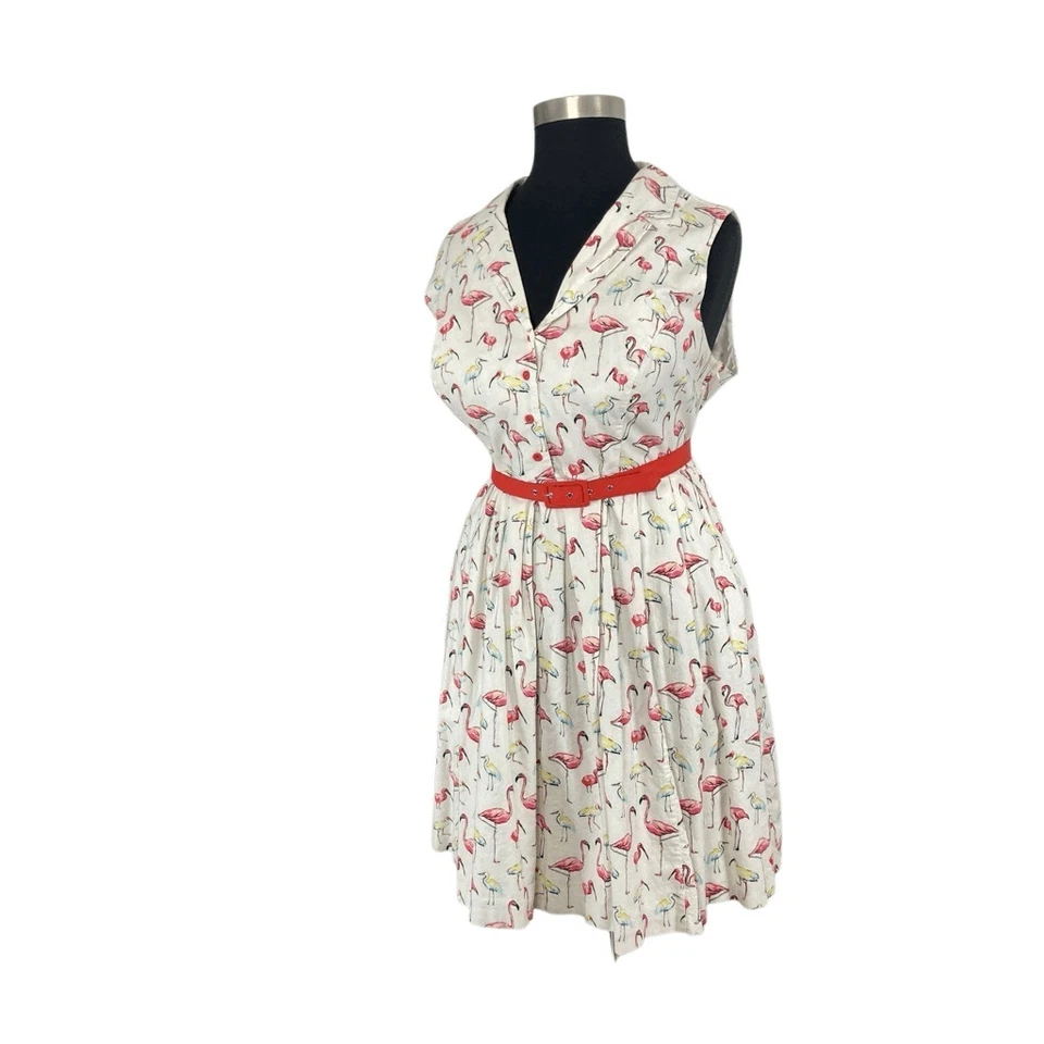 ModCloth 3X Inspired Taste Dress in Flamingos Shirt Dress Retro 50s Cottagecore - Image 3 of 4