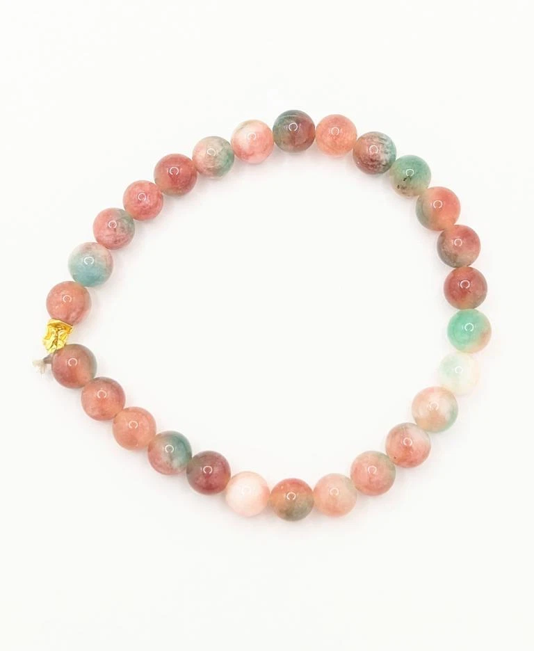 Brazalete colorido pepita banda elástica piedra jade lavanda oro amarillo 22k 6" Foto 4 de 4