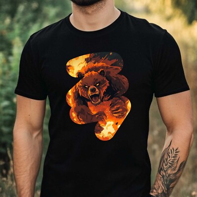 T-Shirt Herren Brennender Bär Motiv Baumwolle Größe XS bis 5XL