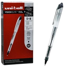 Uni-ball Vision Elite 61231 Black Ink 0.8mm Bold Point Rollerball Pen Box of 12