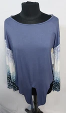 LUNA JERESY TOP FLORAL OMBERE SLEEVES BLUE SZ S WITH TIE FRONT NWT