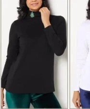 Quacker Factory Size 2X Black Holiday Embroidered Turtleneck Top