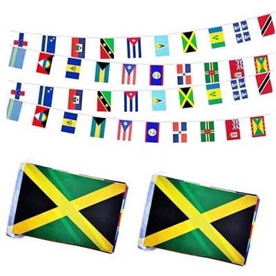 2 Pack 20 Caribbean Countries Small String Flags, 60 Feet 40 Pcs Caribbean 