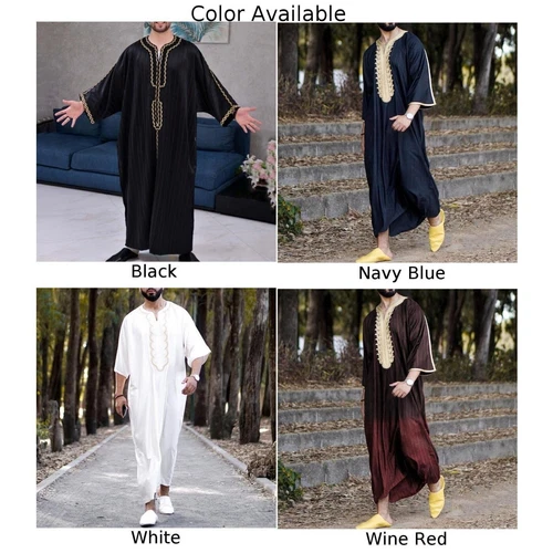 Mens Robe Muslim Clothing Saudi Arab Jubba Kaftan,Dishdash,Thobe,Long-Sleeve - Picture 4 of 36