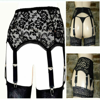 Alacki Suspender  High Waist Floral Lace Garter Belt 6 Straps Stocking