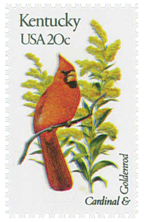 1982 20c State Birds & Flowers, Kentucky, Cardinal, Goldenrod