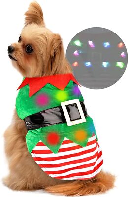 LIGHT UP Elf Dog Costume - LARGE Adjustable - Christmas Holiday - Velour - NWT