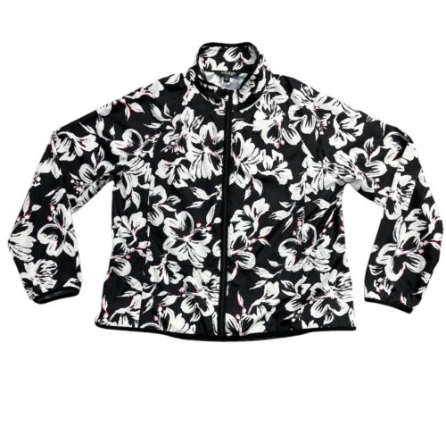 Ralph Lauren Jacket Womens XL Active Lightweight Windbreaker Floral Black White