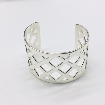 Rustic Cuff Silver Tone Lattice Cut Out Cuff Bracelet