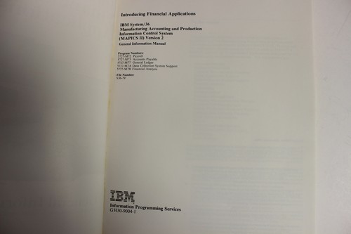 IBM SYSTEM/36 INTRODUCING FINANCIAL APPLICATIONS BOOK MAPICS II - Picture 3 of 7